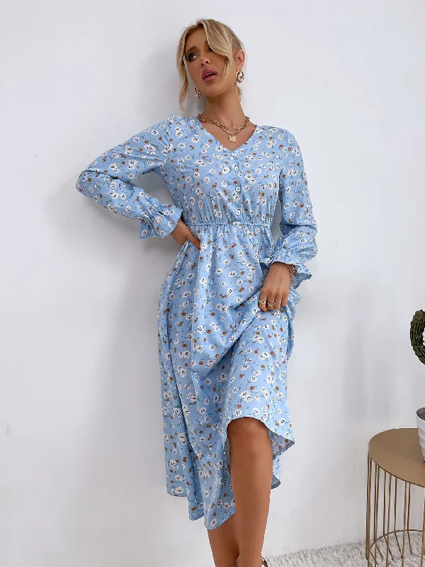 Plaid midi dresses for a fall - themed family gathering KittenAlarm - Allover Floral Print V-neck Dress Plaid midi dresses for a fall - themed family gathering KittenAlarm - Allover Floral Print V-neck Dress
