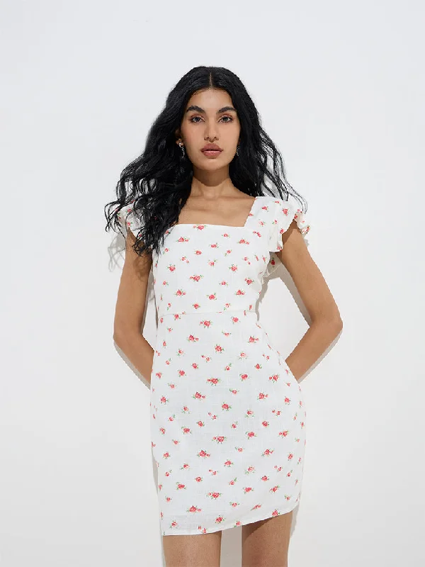 Mini dresses with ruched bodices for a feminine touch Nuon White Floral Pattern A-Line Dress Mini dresses with ruched bodices for a feminine touch Nuon White Floral Pattern A-Line Dress