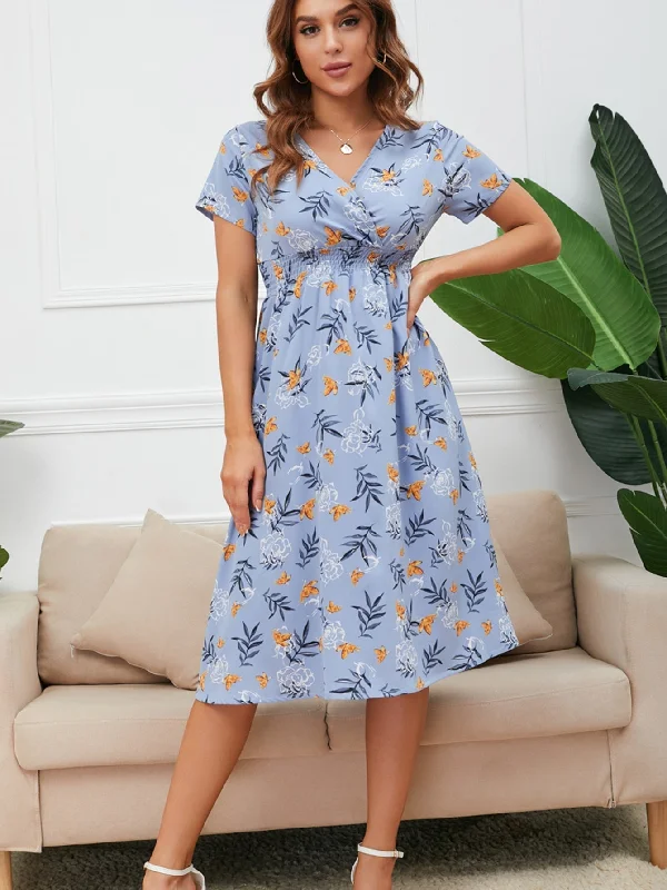 Midi dresses with geometric cutouts for a contemporary and edgy look KittenAlarm - Disty Floral Ruffle Hem Elastic Waist Summer Dress Midi dresses with geometric cutouts for a contemporary and edgy look KittenAlarm - Disty Floral Ruffle Hem Elastic Waist Summer Dress