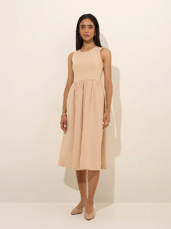 Mini dresses with beaded embellishments for a fancy event Wardrobe Light Beige Solid A-Line Cotton Dress Mini dresses with beaded embellishments for a fancy event Wardrobe Light Beige Solid A-Line Cotton Dress