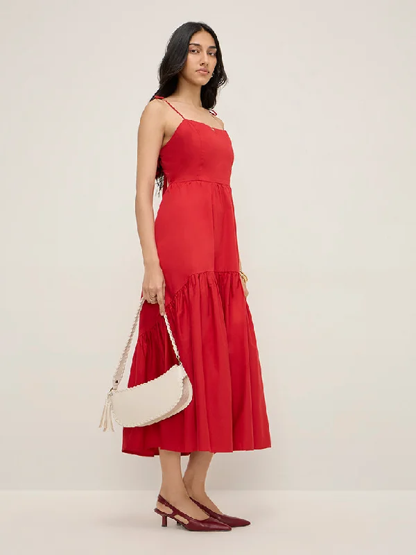 Mini dresses with button - down fronts LOV Red Bow Design Cotton A-Line Dress