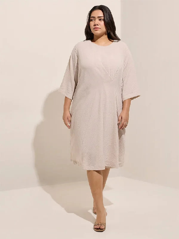 Sheer mini dresses with lace inserts Gia Beige Crinkle-Textured A-Line Dress