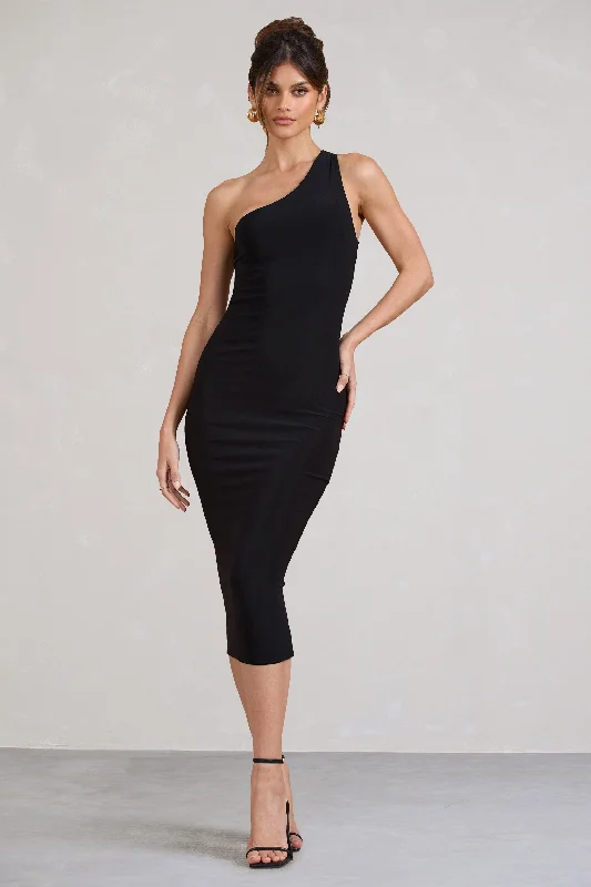 Midi dresses with side slits for a sexy and elegant appearance Vineyard | Black Asymmetric Backless Bodycon Midi Dress Midi dresses with side slits for a sexy and elegant appearance Vineyard | Black Asymmetric Backless Bodycon Midi Dress