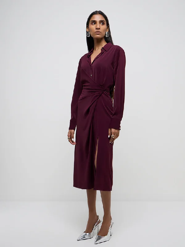 Mini dresses with fringe for a bohemian style Wardrobe Wine Wrap-Style Shirt Dress