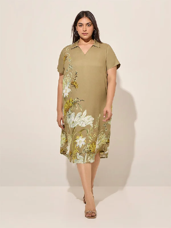 Mini dresses with ruched bodices for a feminine touch Gia Khaki Floral Printed Straight Dress Mini dresses with ruched bodices for a feminine touch Gia Khaki Floral Printed Straight Dress