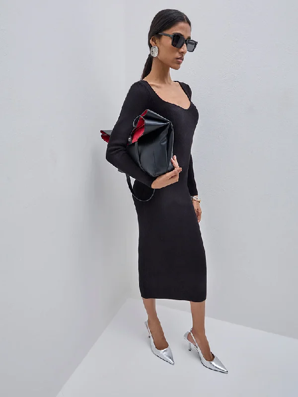 Mini dresses with asymmetric hems for a fashion - forward look Wardrobe Black Ribbed Cotton-Blend Bodycon Dress Mini dresses with asymmetric hems for a fashion - forward look Wardrobe Black Ribbed Cotton-Blend Bodycon Dress