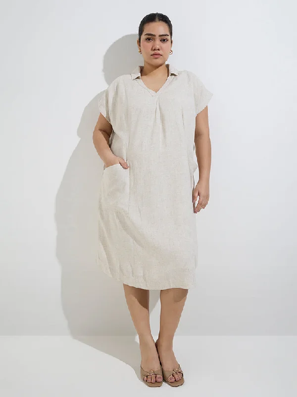 Sequined mini dresses for New Year's Eve Gia Beige Solid A-Line Dress
