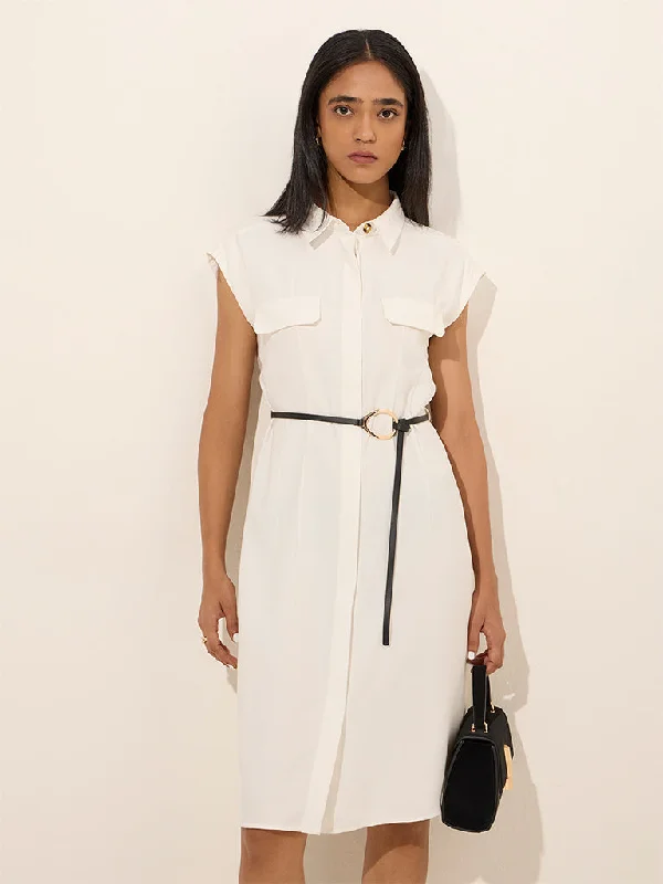 Mini dresses with ribbed textures for a unique appearance Wardrobe White A-Line Dress with Belt Mini dresses with ribbed textures for a unique appearance Wardrobe White A-Line Dress with Belt
