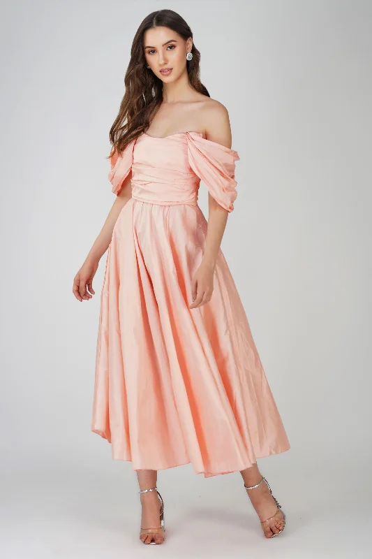 Midi dresses with empire waists for a flattering maternity option Anya Sugar Pink Taffeta Midi Dress Midi dresses with empire waists for a flattering maternity option Anya Sugar Pink Taffeta Midi Dress