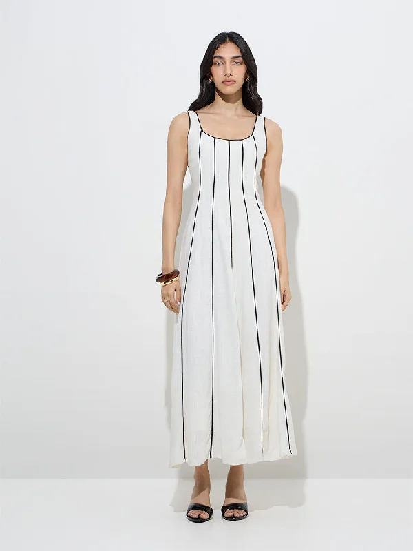 Mini dresses with belted waists for a defined silhouette LOV Off-White Striped Linen-Blend A-Line Dress