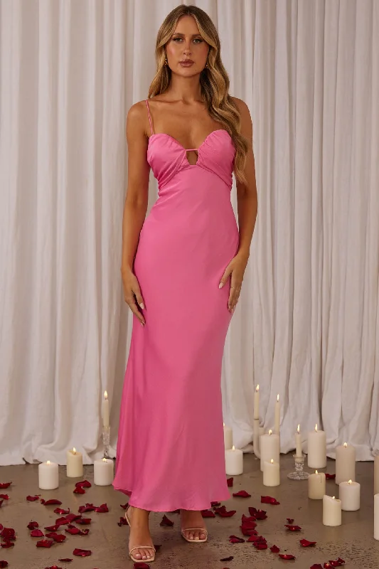 Midi dresses with fringe details for a fun and energetic style In A Daze Gathered Bust Maxi Dress Hot Pink Midi dresses with fringe details for a fun and energetic style In A Daze Gathered Bust Maxi Dress Hot Pink