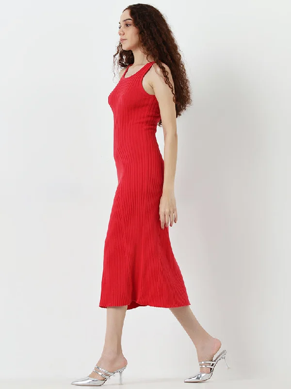 Metallic mini dresses for a glamorous event Nuon Red Ribbed Textured Cotton Straight Dress Metallic mini dresses for a glamorous event Nuon Red Ribbed Textured Cotton Straight Dress