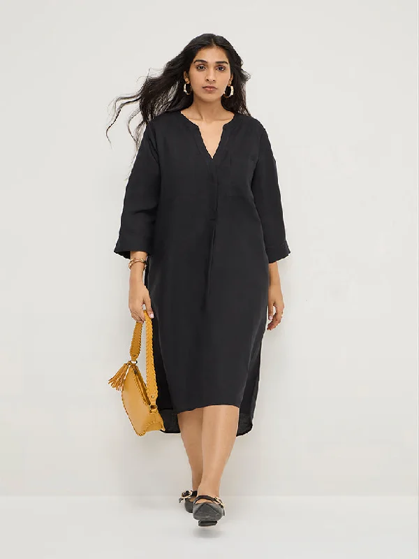 Satin mini dresses for a luxurious feel Gia Black High-Low Linen-Blend A-Line Dress