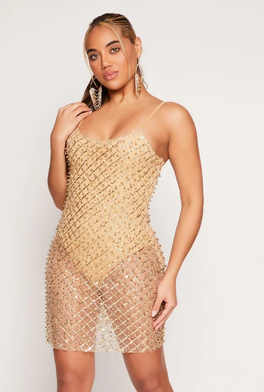Mini dresses with patchwork designs for a unique style Mesh Lined Beaded Sequin Cami Dress Mini dresses with patchwork designs for a unique style Mesh Lined Beaded Sequin Cami Dress