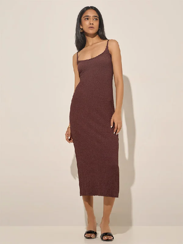 Mini dresses with one - shoulder designs Wardrobe Brown Crinkle-Textured Bodycon Dress Mini dresses with one - shoulder designs Wardrobe Brown Crinkle-Textured Bodycon Dress
