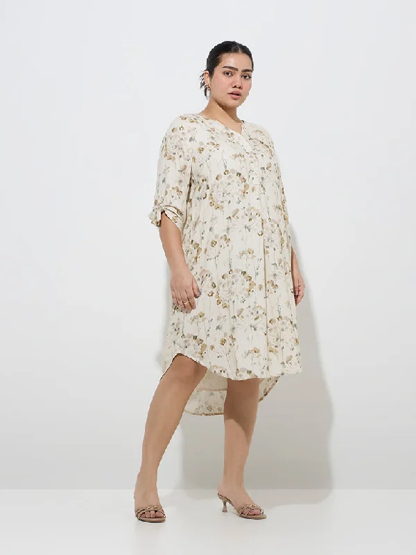 Mini dresses with abstract prints for an artistic look Gia Beige Botanical Design Cotton-Blend High-low Dress Mini dresses with abstract prints for an artistic look Gia Beige Botanical Design Cotton-Blend High-low Dress