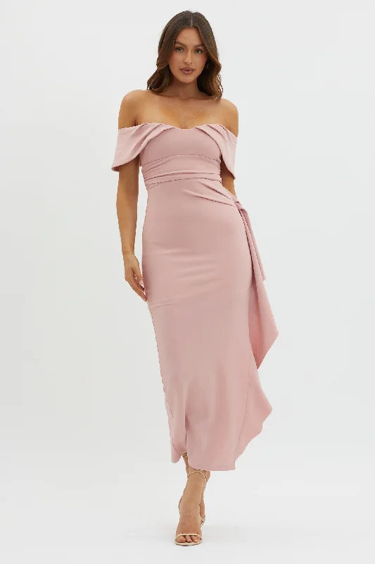 Midi dresses with abstract art prints for an artistic statement Lillianne Off-Shoulder Side Ruffle Maxi Dress Blush Midi dresses with abstract art prints for an artistic statement Lillianne Off-Shoulder Side Ruffle Maxi Dress Blush