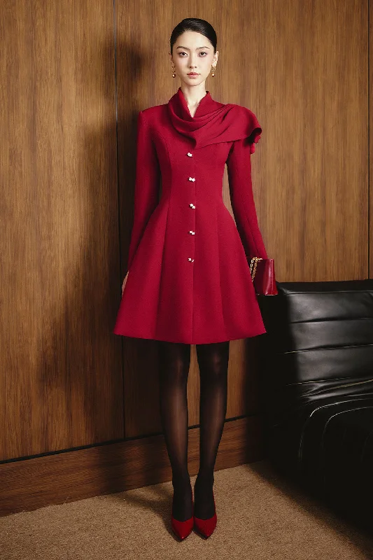 Mini dresses with gathered skirts for a voluminous effect Giorgia A-line Scarf Neck Spandex Homespun Mini Dress Mini dresses with gathered skirts for a voluminous effect Giorgia A-line Scarf Neck Spandex Homespun Mini Dress