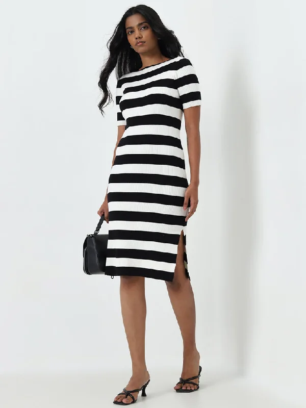 Mini dresses with bow accents for a sweet look Wardrobe Ivory & Black Ribbed Bodycon Dress Mini dresses with bow accents for a sweet look Wardrobe Ivory & Black Ribbed Bodycon Dress