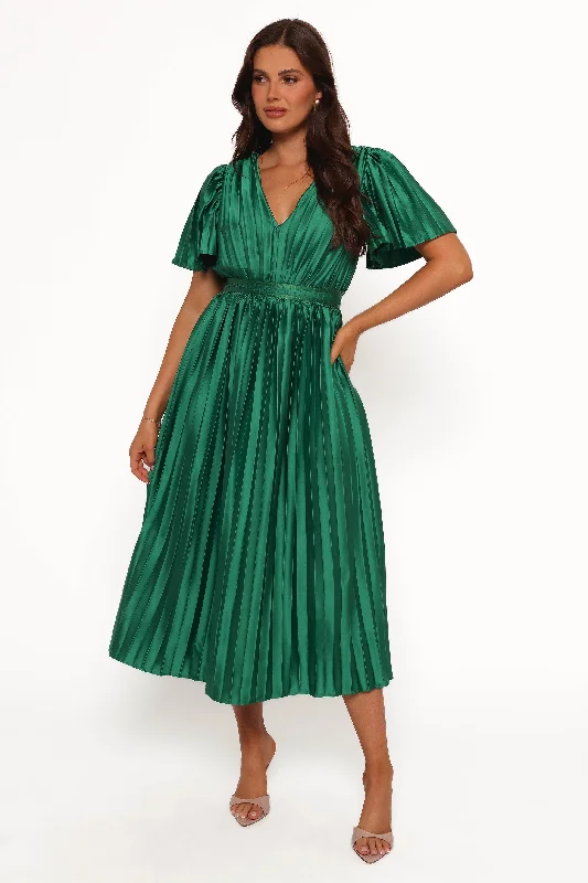 Midi dresses with metallic threads for a glamorous evening event Keelah Midi Dress - Emerald Green Midi dresses with metallic threads for a glamorous evening event Keelah Midi Dress - Emerald Green