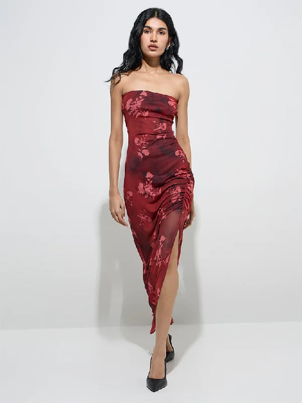 Velvet mini dresses for autumn weddings Nuon Burgundy Floral Printed Mesh Bodycon Dress Velvet mini dresses for autumn weddings Nuon Burgundy Floral Printed Mesh Bodycon Dress