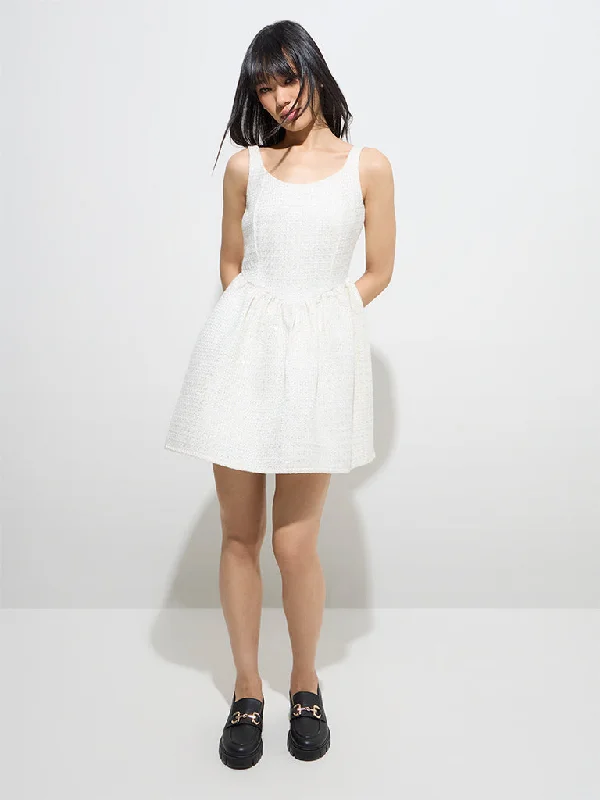 Mini dresses with beaded embellishments for a fancy event Nuon White Tweed A-Line Dress Mini dresses with beaded embellishments for a fancy event Nuon White Tweed A-Line Dress