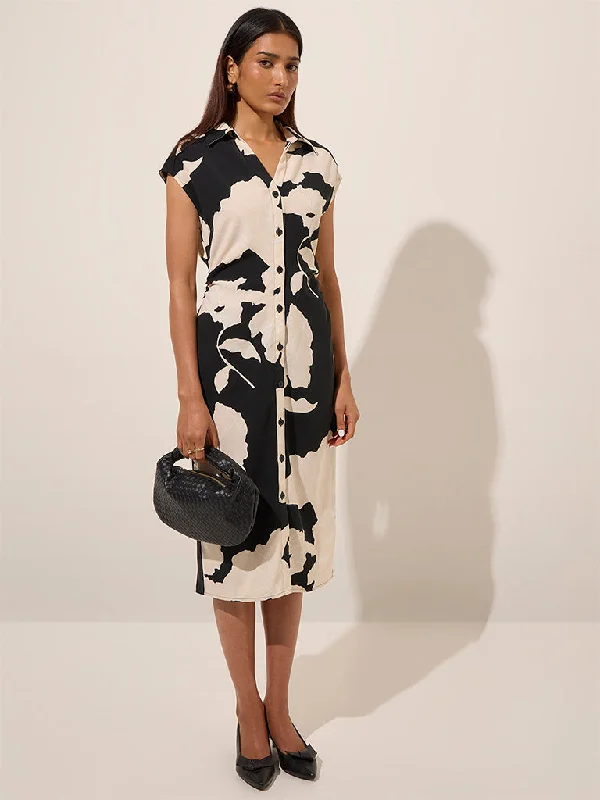 Mini dresses with asymmetric hems for a fashion - forward look Wardrobe Black Floral Printed Straight Dress