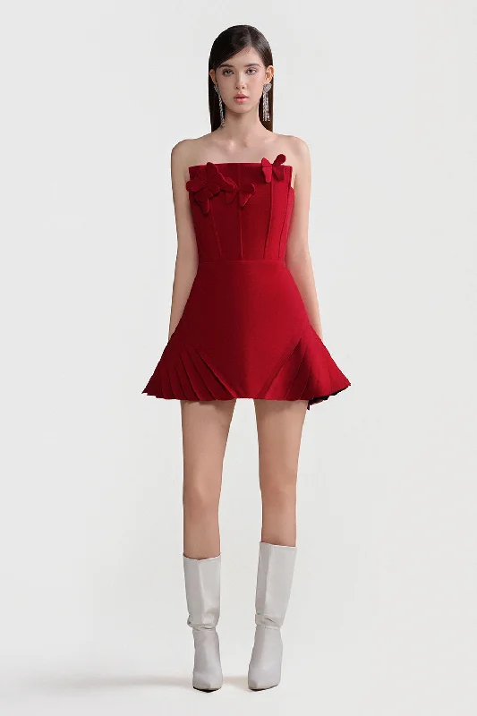 Mini dresses with V - necklines for a flattering shape Eden Pleated Mini Dress