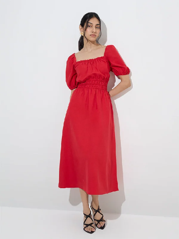 Metallic mini dresses for a glamorous event LOV Red Solid Linen-Blend A-Line Dress