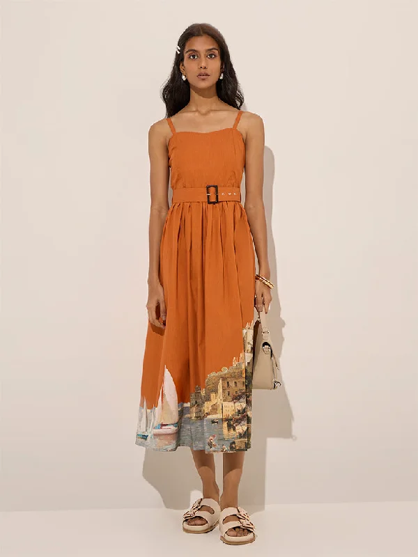 Mini dresses with keyhole necklines LOV Orange Sail-Themed A-Line Dress with Belt