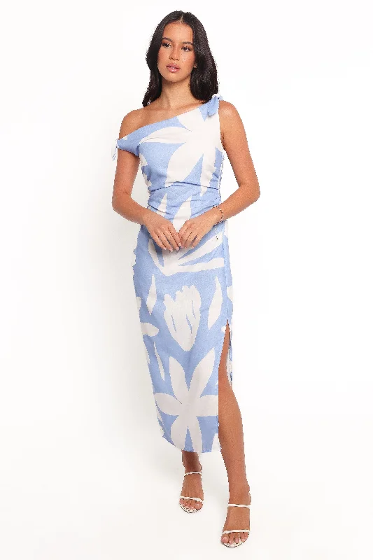Midi dresses with ruffled sleeves for a more feminine and voluminous look Delani Midi Dress - Blue Floral