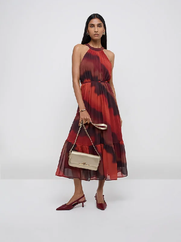 Mini dresses with ruched bodices for a feminine touch Wardrobe Rust Accordion Pleated Tiered Dress with Belt Mini dresses with ruched bodices for a feminine touch Wardrobe Rust Accordion Pleated Tiered Dress with Belt