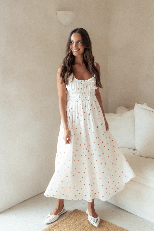 Midi dresses with cold - shoulder cutouts for a trendy style Auguste Midi Dress - Ditsy Heart Midi dresses with cold - shoulder cutouts for a trendy style Auguste Midi Dress - Ditsy Heart