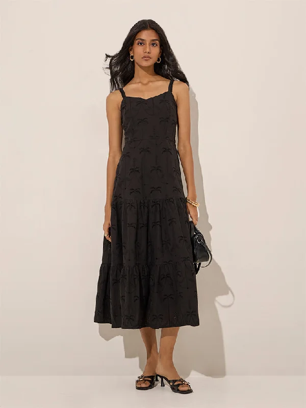 Mini dresses with pom - pom trims for a playful feel LOV Black Embroidered Tiered Cotton Dress Mini dresses with pom - pom trims for a playful feel LOV Black Embroidered Tiered Cotton Dress