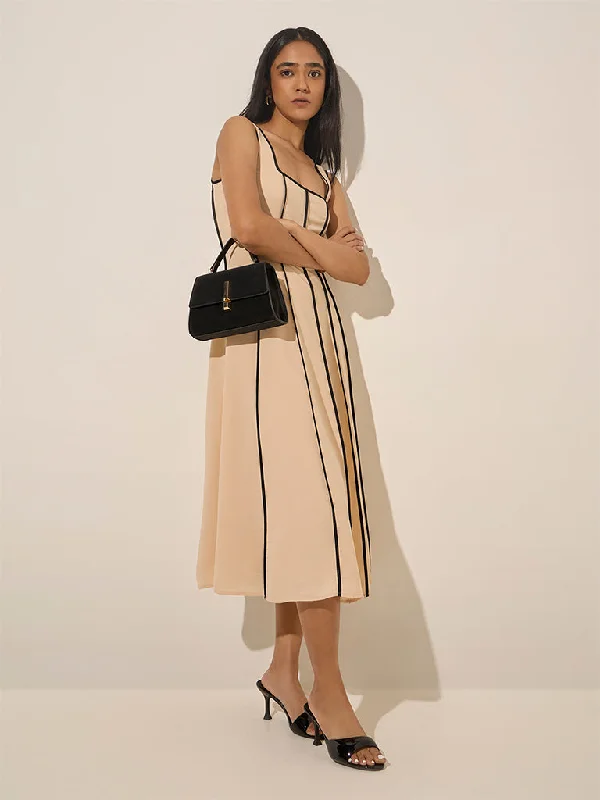 Mini dresses with side slits for a sexy appeal Wardrobe Beige Striped A-Line Dress