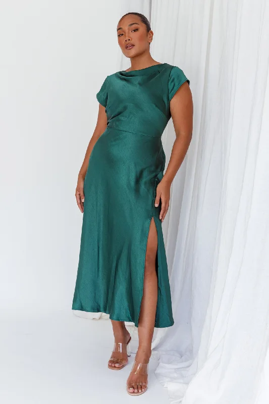 Midi dresses with V - necklines for a flattering and elongating effect Lucinda Twist Back Midi Dress Jade