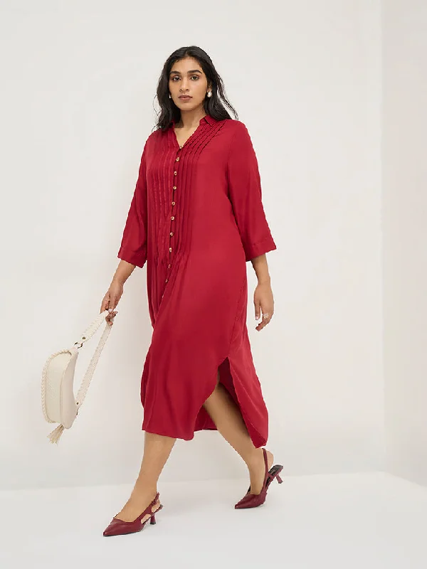 Mini dresses with bow accents for a sweet look Gia Red Pintuck-Detailed Shirt Dress