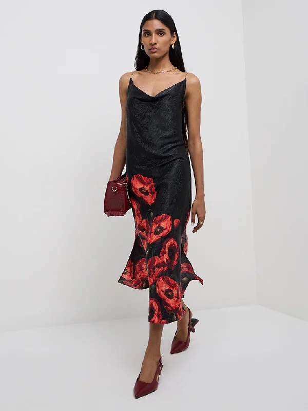 Satin mini dresses for a luxurious feel Wardrobe Black Floral Printed Slip Dress