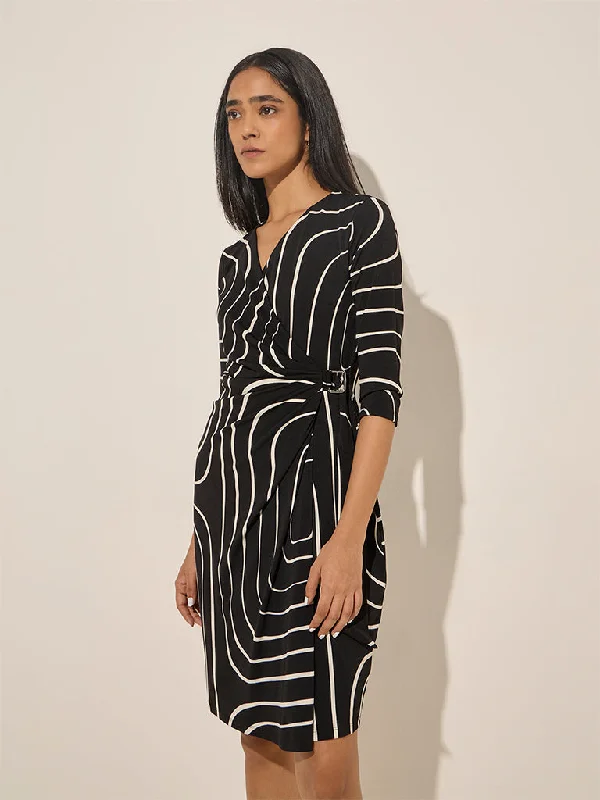 Mini dresses with high - low hems for a modern twist Wardrobe Black Abstract Printed Wrap-Style Dress Mini dresses with high - low hems for a modern twist Wardrobe Black Abstract Printed Wrap-Style Dress