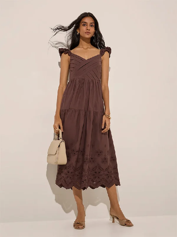 Mini dresses with abstract prints for an artistic look LOV Dark Brown Cut-Out Detailed A-Line Cotton Dress Mini dresses with abstract prints for an artistic look LOV Dark Brown Cut-Out Detailed A-Line Cotton Dress