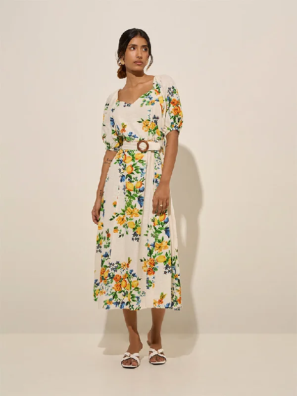 Cotton mini dresses for a comfortable everyday option LOV Off-White Floral Pattern Linen-Blend A-Line Dress with Belt Cotton mini dresses for a comfortable everyday option LOV Off-White Floral Pattern Linen-Blend A-Line Dress with Belt