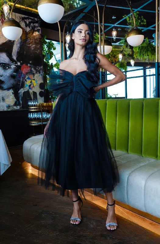 Midi dresses with ruffled hems for a romantic date night Butterfly Black Tulle Midi Dress Midi dresses with ruffled hems for a romantic date night Butterfly Black Tulle Midi Dress