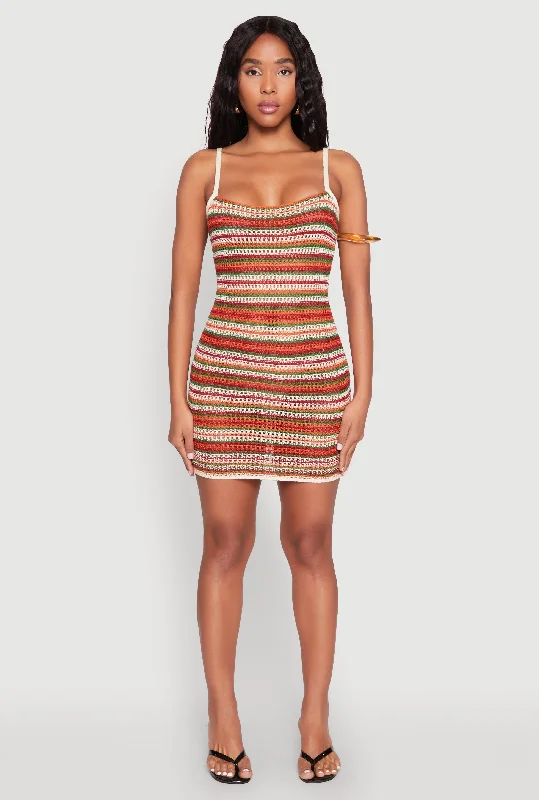 Mini dresses with mesh panels for a sexy and trendy look Striped Crochet Cami Dress
