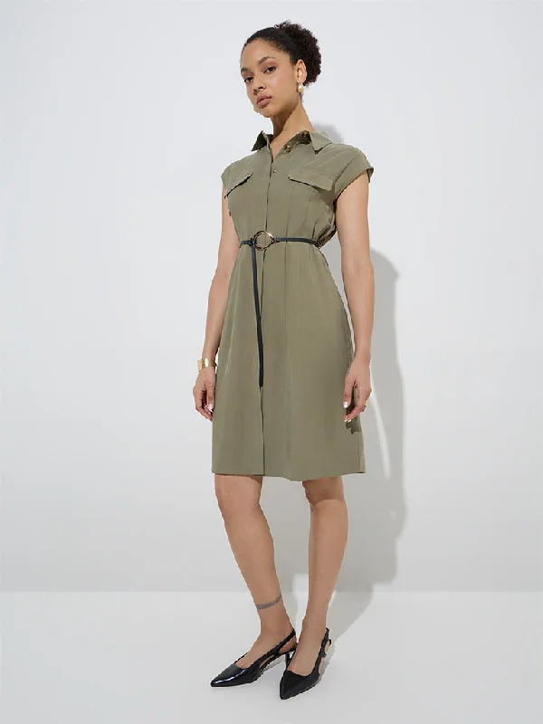 Mini dresses with belted waists for a defined silhouette Wardrobe Olive Shirt Dress with Belt Mini dresses with belted waists for a defined silhouette Wardrobe Olive Shirt Dress with Belt