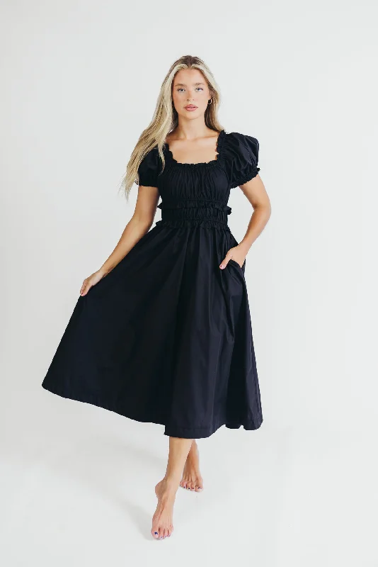Velvet midi dresses in jewel tones for a glamorous winter event Raquel Cotton-Poplin Midi Dress in Black - Bump Friendly Velvet midi dresses in jewel tones for a glamorous winter event Raquel Cotton-Poplin Midi Dress in Black - Bump Friendly
