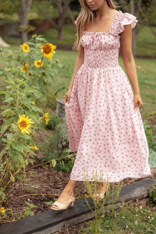 Sleeveless midi dresses with lace details for summer weddings Bronte Midi Dress - Pink Floral Sleeveless midi dresses with lace details for summer weddings Bronte Midi Dress - Pink Floral