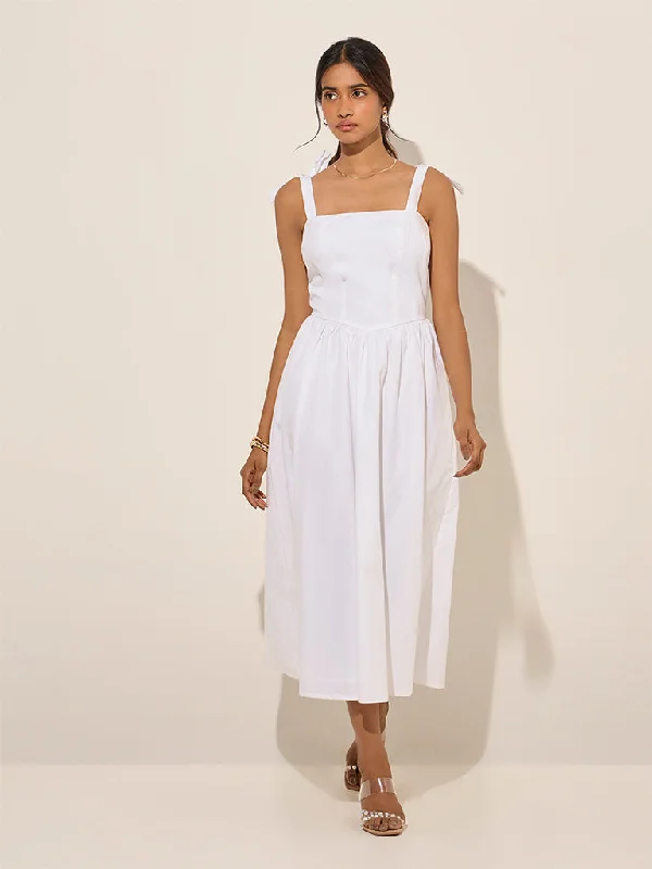 Mini dresses with puff sleeves for a vintage look LOV White Cotton A-Line Dress