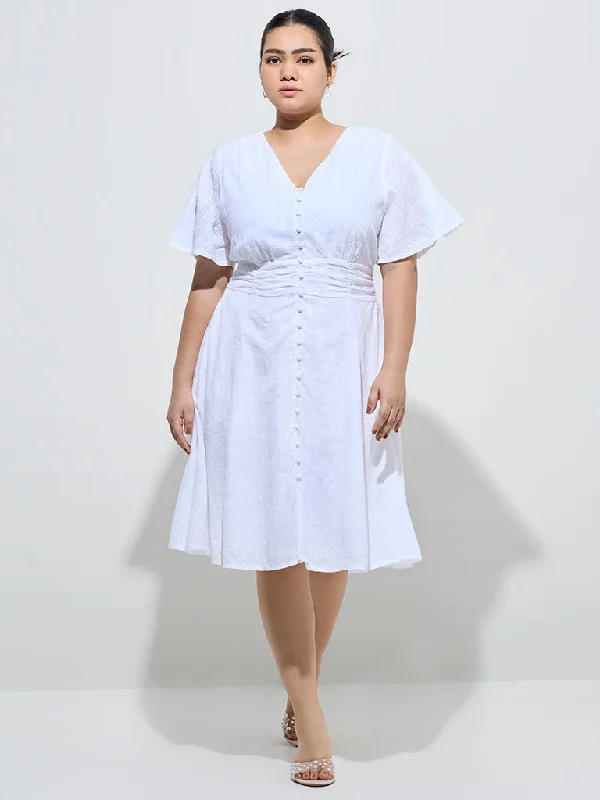 Mini dresses with belted waists for a defined silhouette Gia White Cotton A-Line Dress