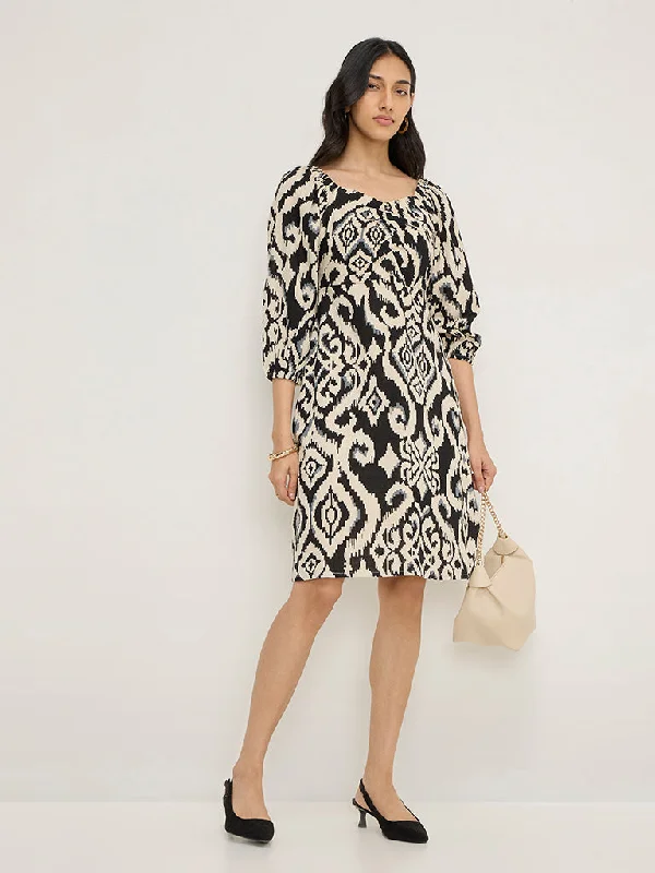 Cotton mini dresses for a comfortable everyday option LOV Black Ikat Design Cotton-Blend A-Line Dress Cotton mini dresses for a comfortable everyday option LOV Black Ikat Design Cotton-Blend A-Line Dress