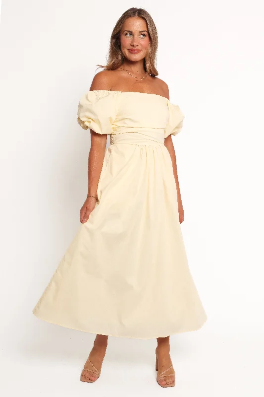 A - line midi dresses with floral prints for spring brunches Clo Puff Sleeve Dress - Yellow A - line midi dresses with floral prints for spring brunches Clo Puff Sleeve Dress - Yellow